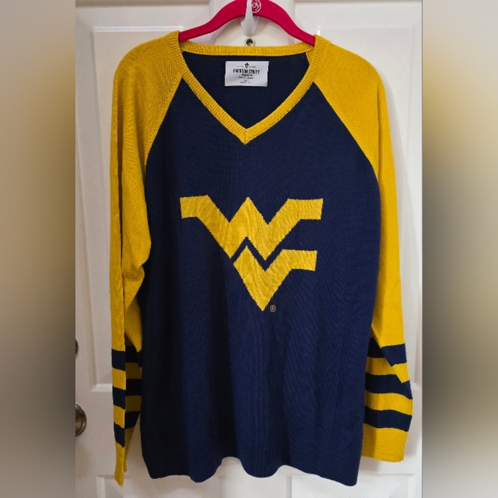 West Virginia Mountaineers Women Navy and Yellow V-Neck Sweater Size L